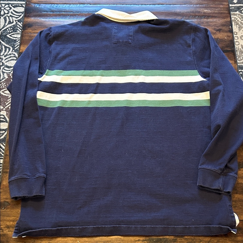 L.L. Bean Rugby Shirt Men’s Large Navy Long-Sleeve Preppy Sporty Collegiate - Picture 5 of 13